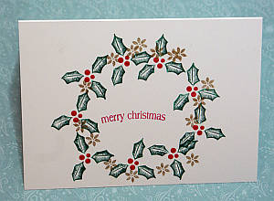 Christmas wreath card, homemade card ideas, rubber stamped cards