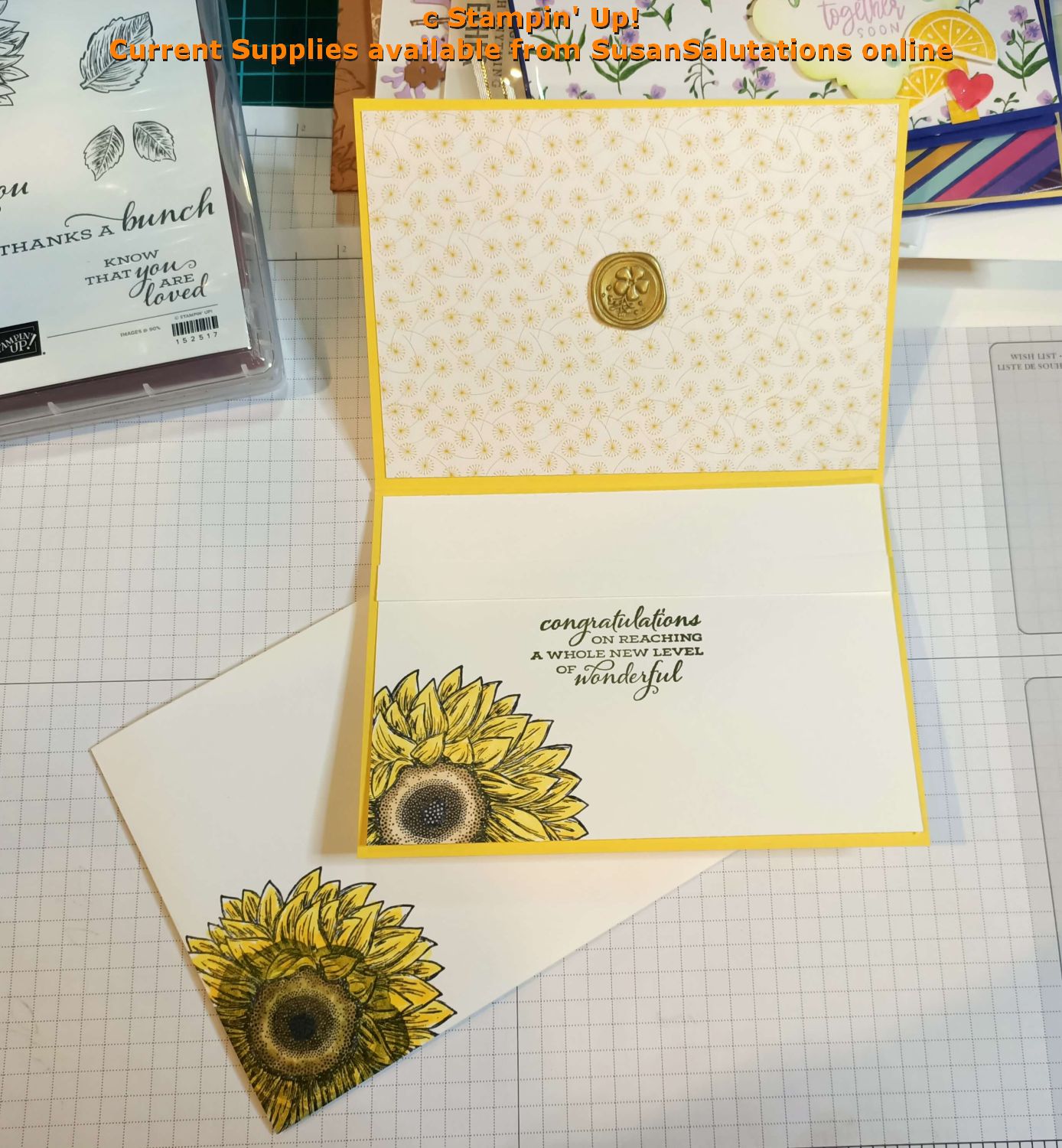 I always decorate the inside of my cards and the envelope. I wanted room to write a special congratulatory message so I left enough white space to do so. Celebrate Sunflowers